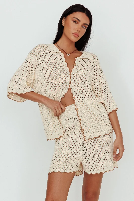 Just A Hunch Button Crochet Shirt Nutmeg/Shell