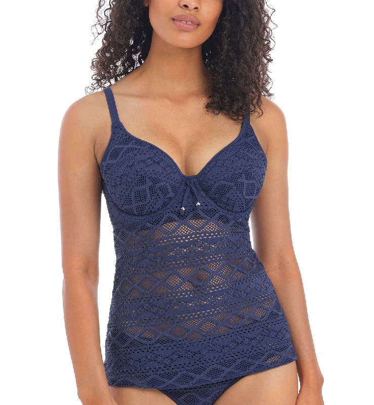 Freya Sundance Crochet Padded Plunge Underwire Tankini (3972) - Denim