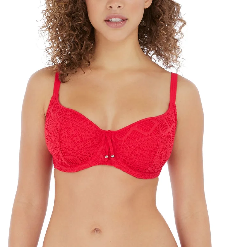 Freya Sundance Crochet Sweetheart Padded Underwire Bikini Top (3970) - Red