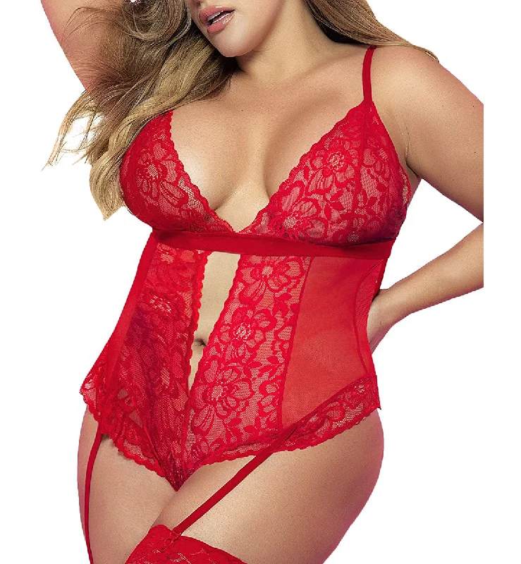 Mapale Open Heart Lace Mesh Teddy PLUS (8568X) - Red