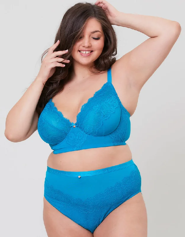 Oola Lace & Logo Longline Bra Teal