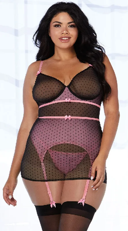 Plus Size Dot As Easy As You Thought Garter Slip Set