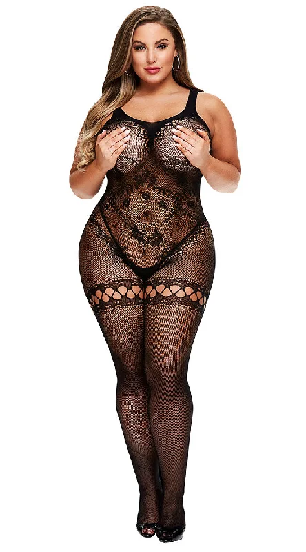 Plus Size Intricate Fishnet Bodystocking