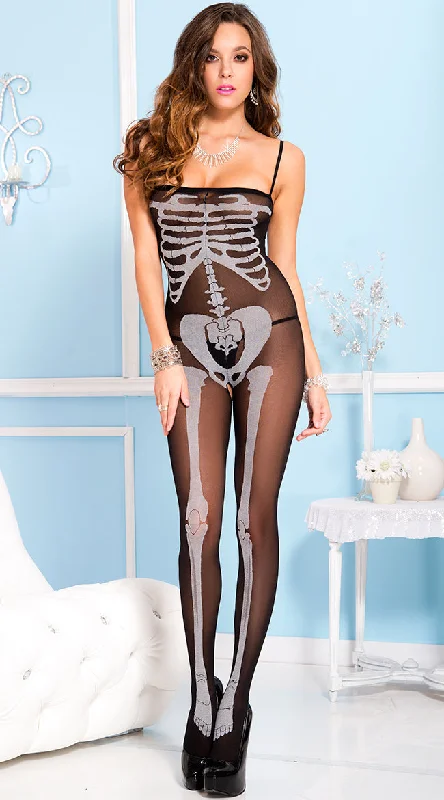 Skeletal Print Crotchless Bodystocking