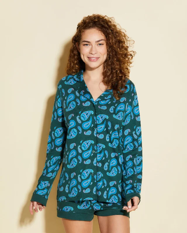 Printed Long Sleeve Top & Boxer Pajama Set