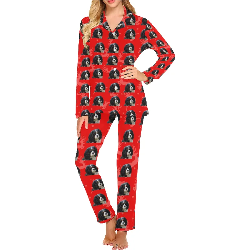 2 Piece Cavalier King Charles Spaniel Long PJ Set - Holiday