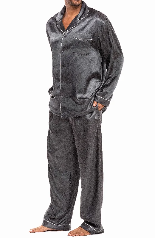 Men's Classic Satin Pajamas with Pockets, PJ and Matching Sleep Mask