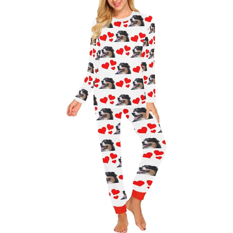 2 Piece Australian Shepherd Hearts Long Tee Pajama Set