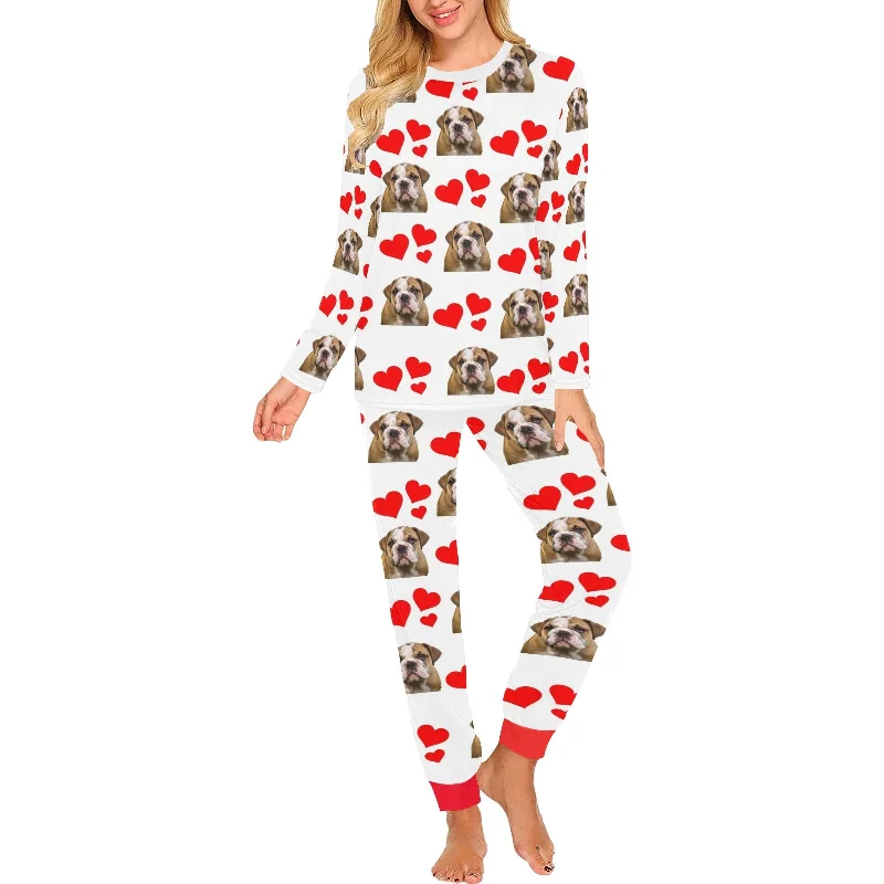 2 Piece Bulldog Hearts Long Tee Pajama Set