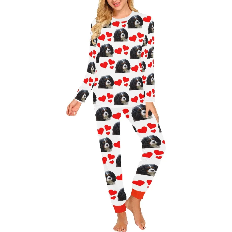 2 Piece Cavalier King Charles Spaniel Hearts Long Tee Pajama Set