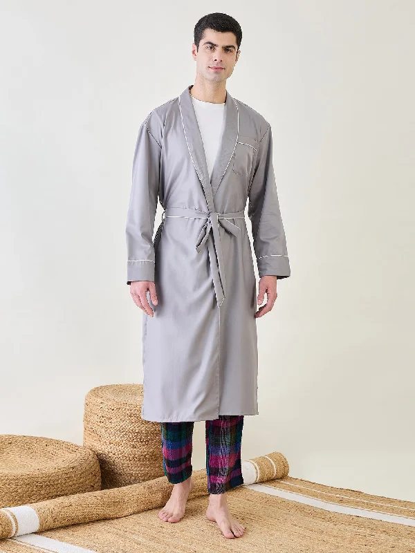 Mens Grey Cotton Night Robe