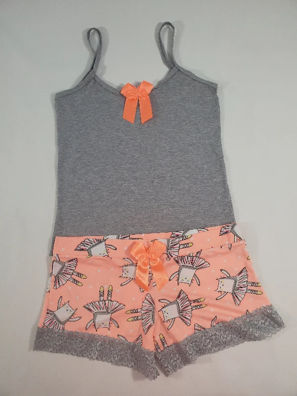 Women's Pijama set orange tutu shorts ballerina theme gray blouse