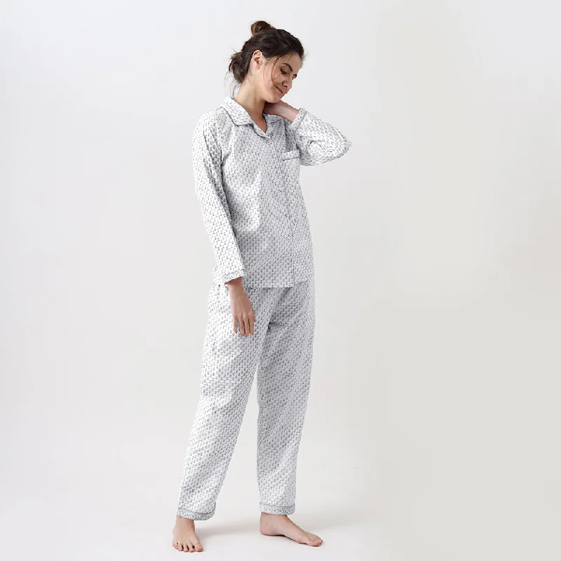 Women Jade Blockprint Pajama Set (Grey)