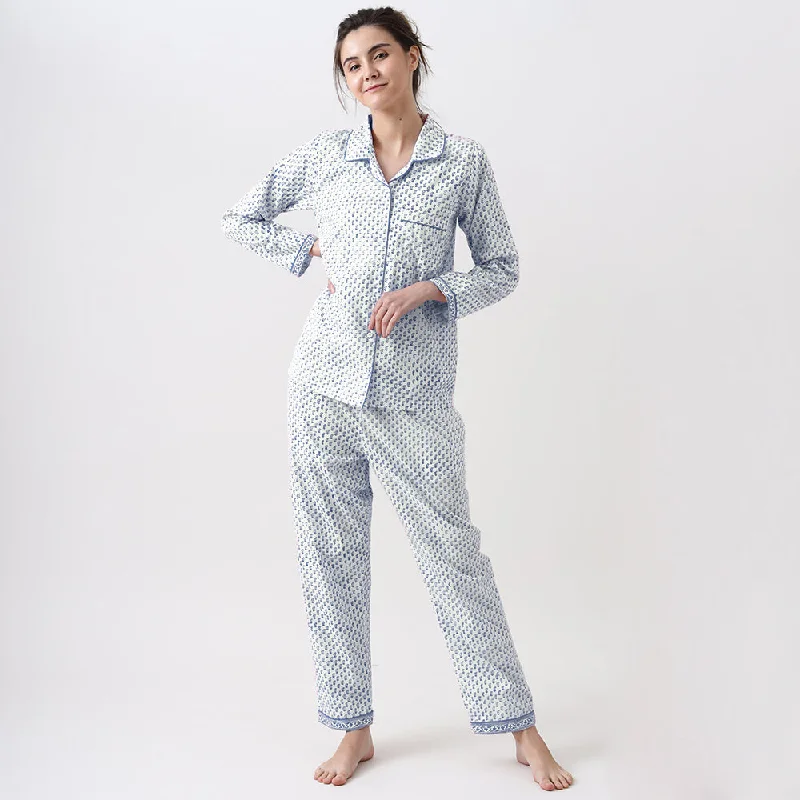 Women Jade Blockprint Pajama Set (Indigo)